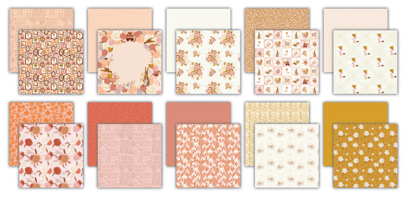 Collection of patterned paper sheets in various colors and designs.