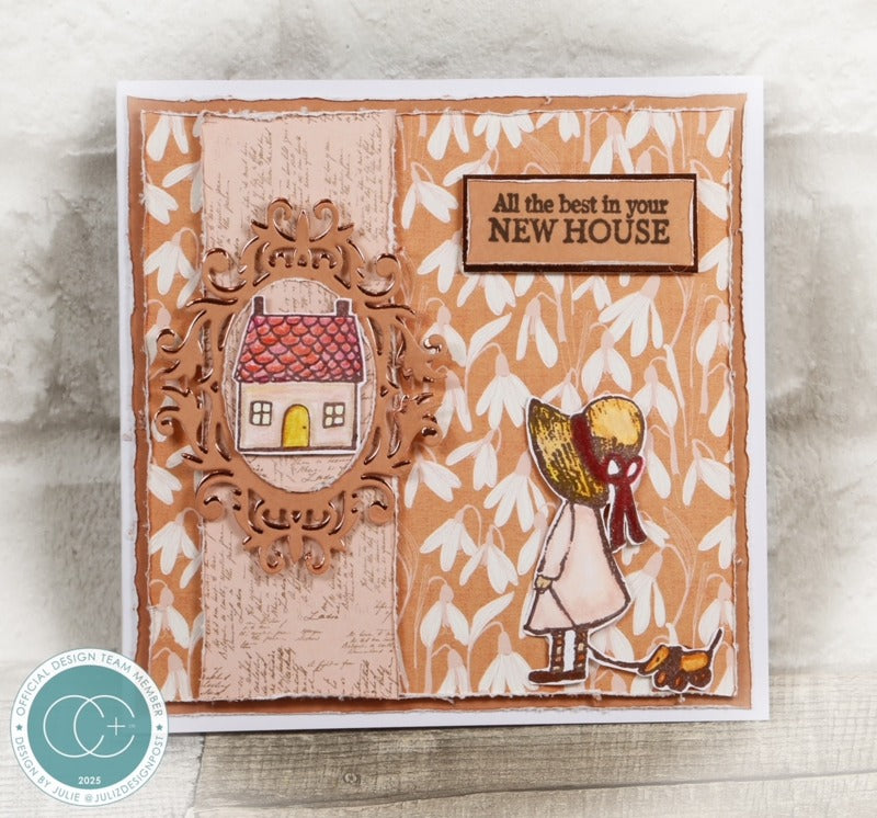 Greeting card with decorative elements and text on a textured surface