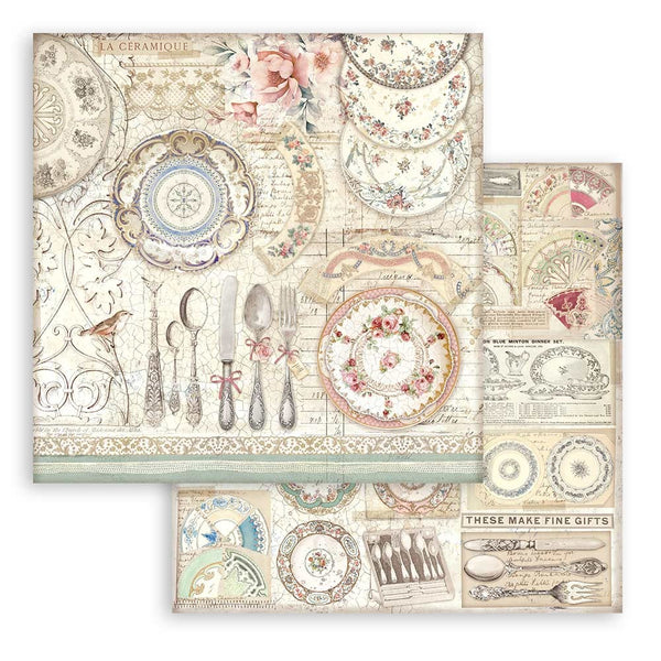 Stamperia - 12x12 Designer Paper - Brocante Antiques - Ceramic Plate