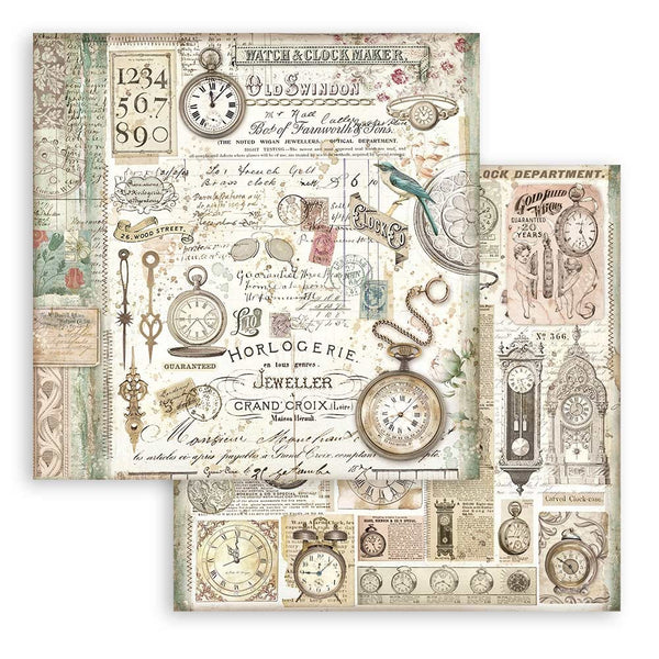Stamperia - 12x12 Designer Paper - Brocante Antiques - Clocks