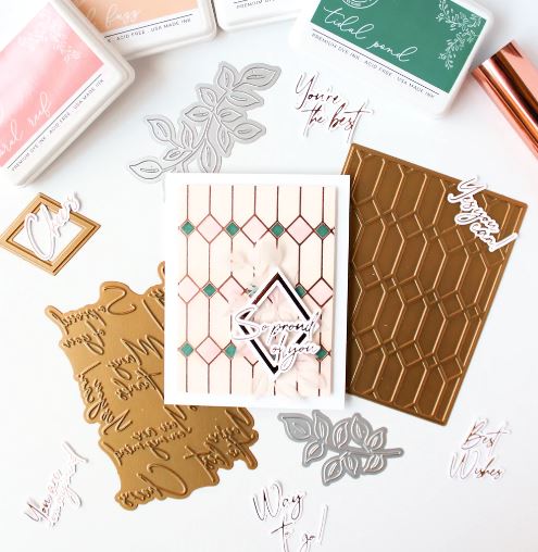 PinkFresh Studios - Modern Scripted Sentiments Hot foil & Die Set