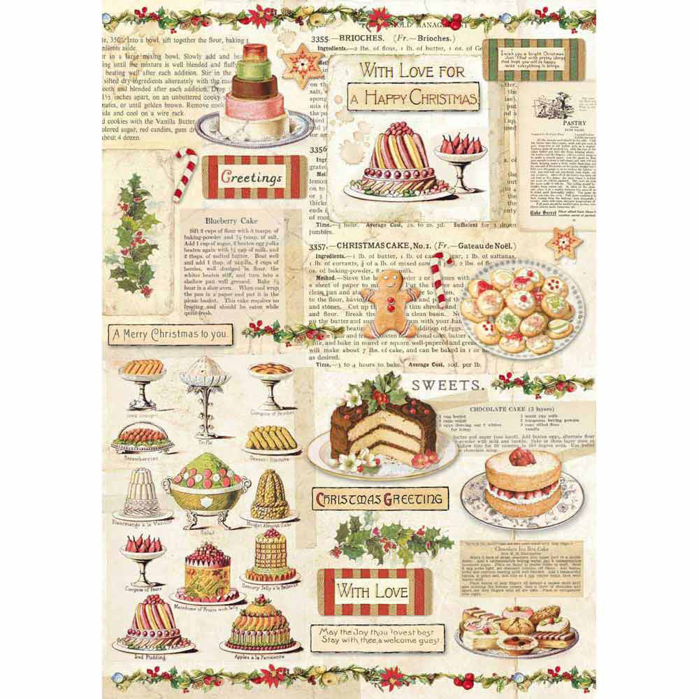 Stamperia Rice Paper for Decoupage - Christmas Vintage Patisseries