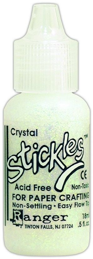 Bottle of Crystal Stickles for paper crafting on a white background