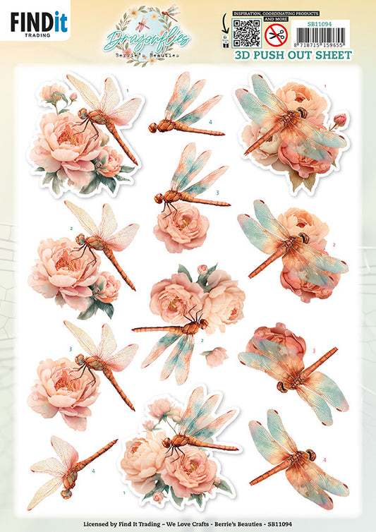Berrie's Beauties - 3D Push out Sheet - Berries Beauties - Dragonflies - Blush