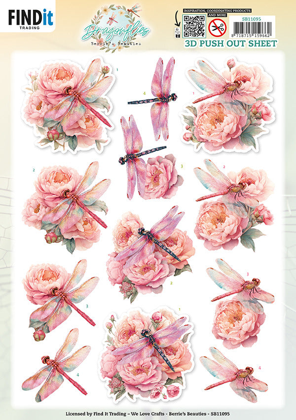 Berrie's Beauties - 3D Push out Sheet -  Dragonflies - Pink