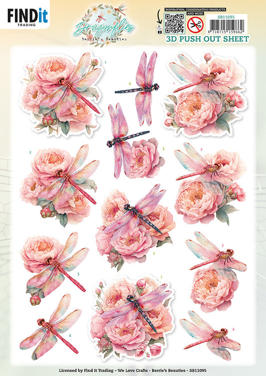 Berrie's Beauties - 3D Push out Sheet -  Dragonflies - Pink