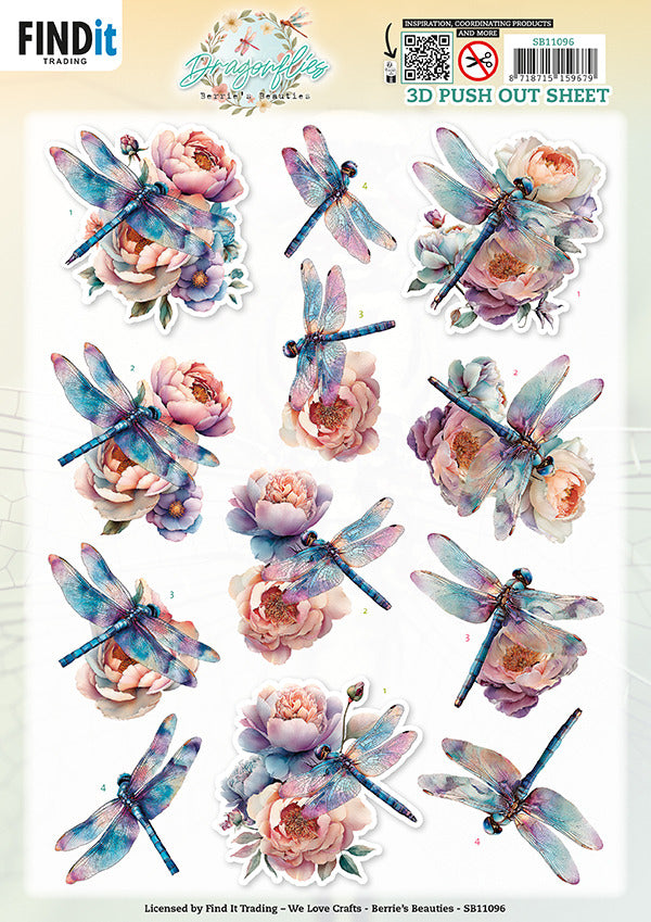 Berrie's Beauties - 3D Push out Sheet - Berries Beauties - Dragonflies - Azure