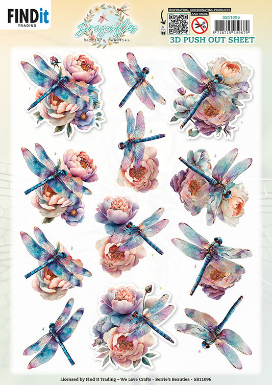 Berrie's Beauties - 3D Push out Sheet - Berries Beauties - Dragonflies - Azure