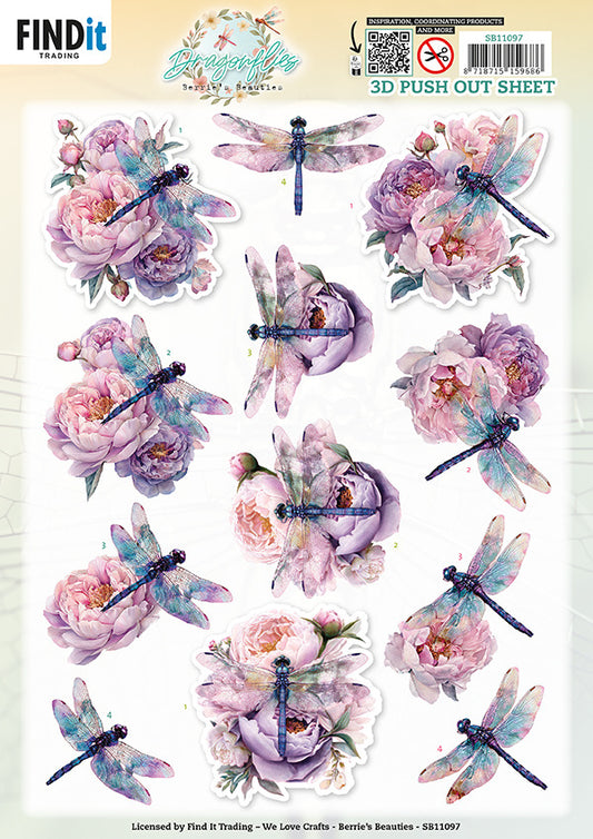 Berrie's Beauties - 3D Push out Sheet - Berries Beauties - Dragonflies - Lilac