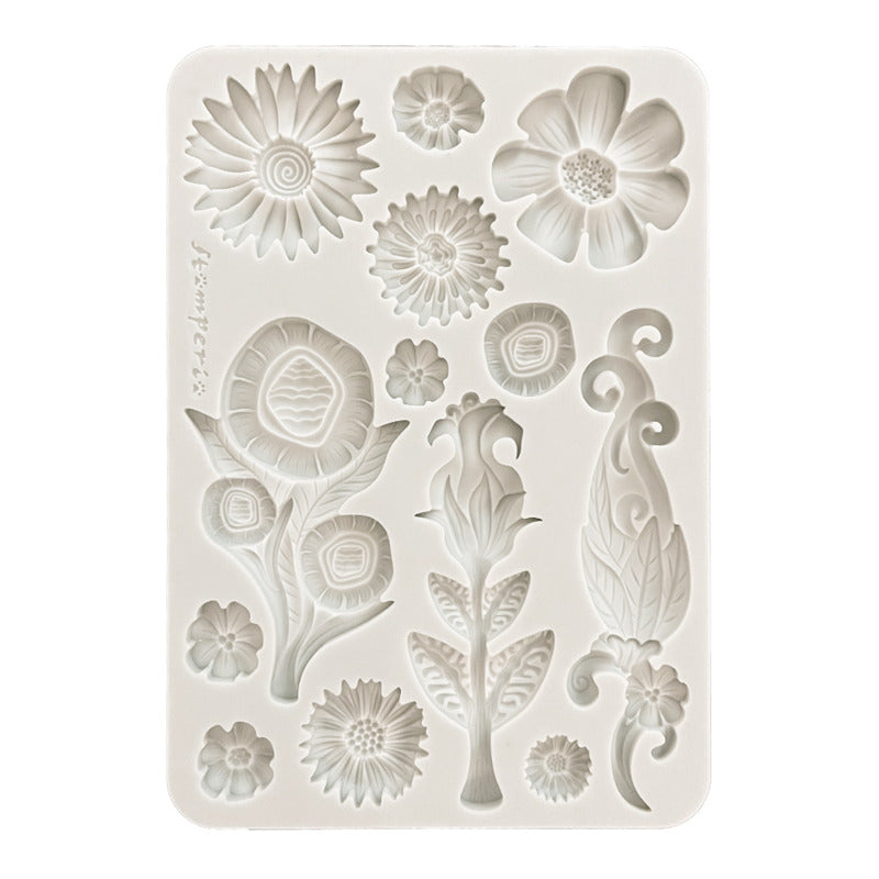 Silicone mold with floral designs on a white background