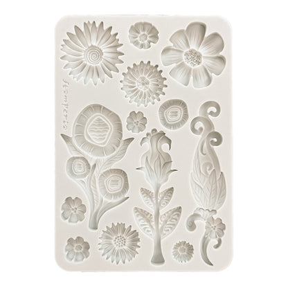 Silicone mold with floral designs on a white background