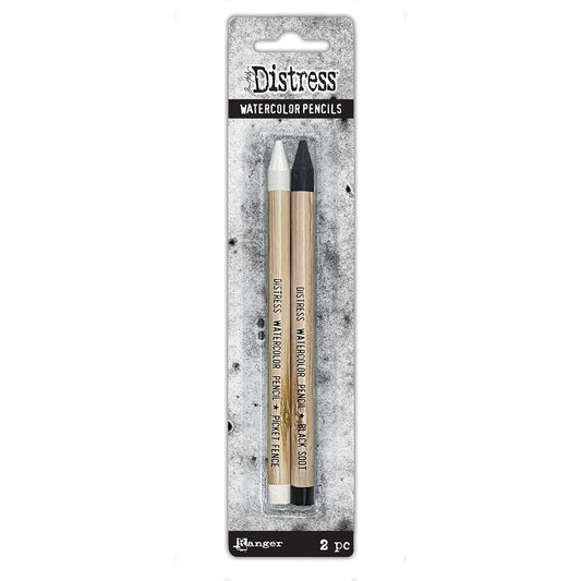 Distress Watercolor Pencil - 2pk Picket Fence & Black Soot