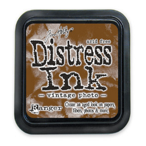 Distress Ink pad by Ranger with 'Vintage Photo' description on a white background