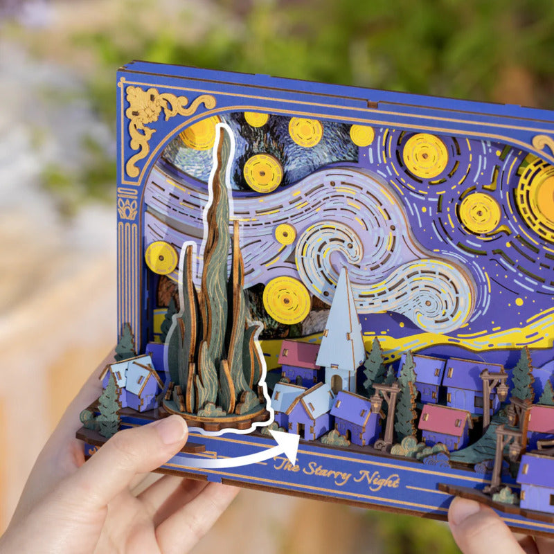 Rowood 3D Wooden Puzzle, Artistic 3D Painting - The Starry Night