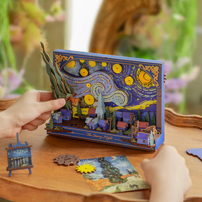 Rowood 3D Wooden Puzzle, Artistic 3D Painting - The Starry Night