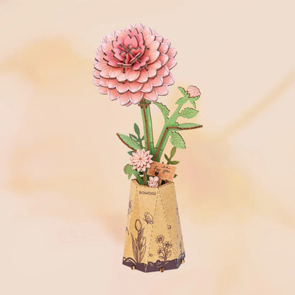 Rowood 3D Wooden Puzzle, Pink Dahlia
