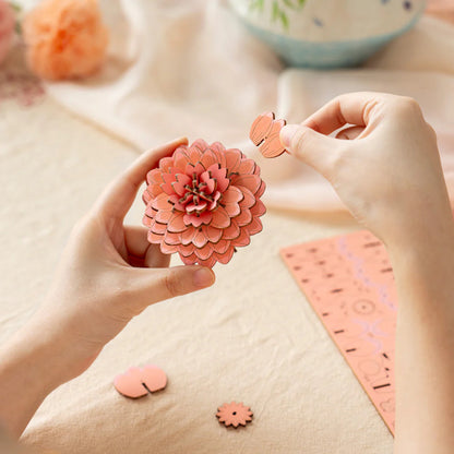 Rowood 3D Wooden Puzzle, Pink Dahlia