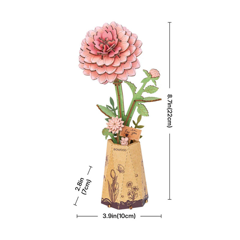 Rowood 3D Wooden Puzzle, Pink Dahlia
