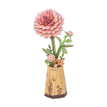 Rowood 3D Wooden Puzzle, Pink Dahlia