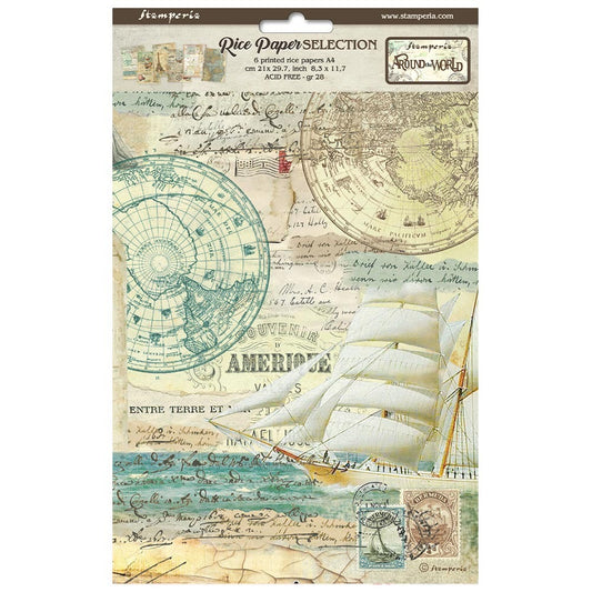 Stamperia - A4 Rice Paper Selection - A4 Around The World 6 sheets