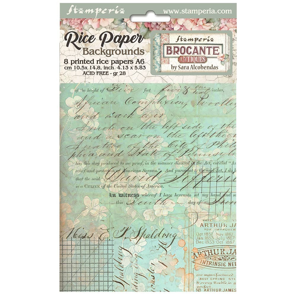 Stamperia - A6 Rice Paper Backgrounds - Brocante Antiques