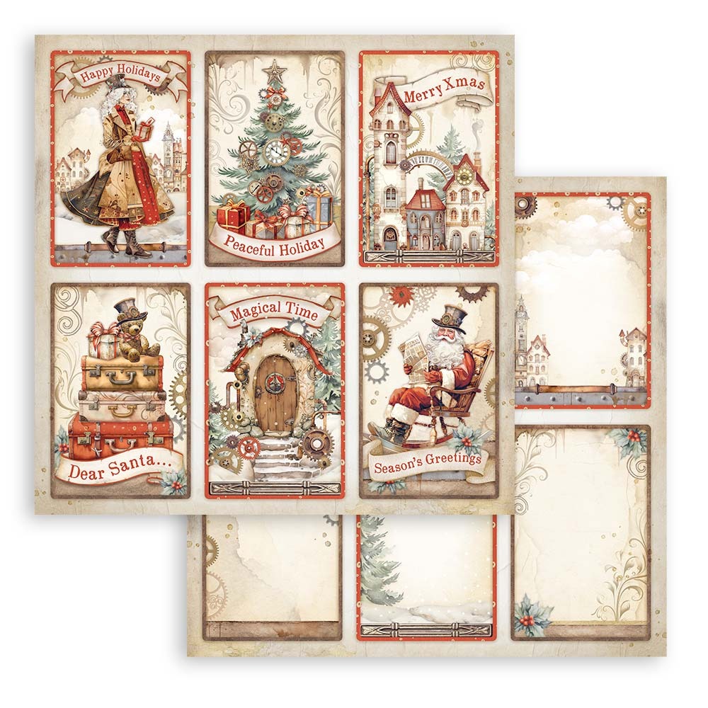 Stamperia - 12x12 Designer Paper - Gear Up For Christmas - Christmas Cards