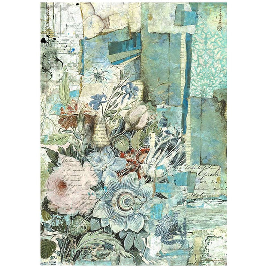 Collage art with flowers and text on a textured background