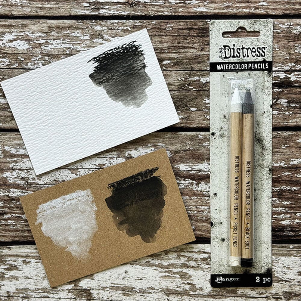 Distress Watercolor Pencil - 2pk Picket Fence & Black Soot