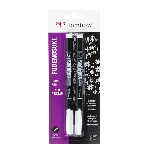 Tombow - Fudenosuke Pastel Brush Pen Set, White (2pk)