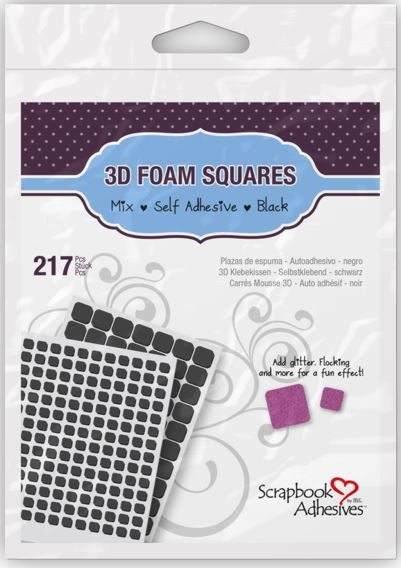 Scrapbook Adhesives 3D Foam Squares Black Mixed Pack