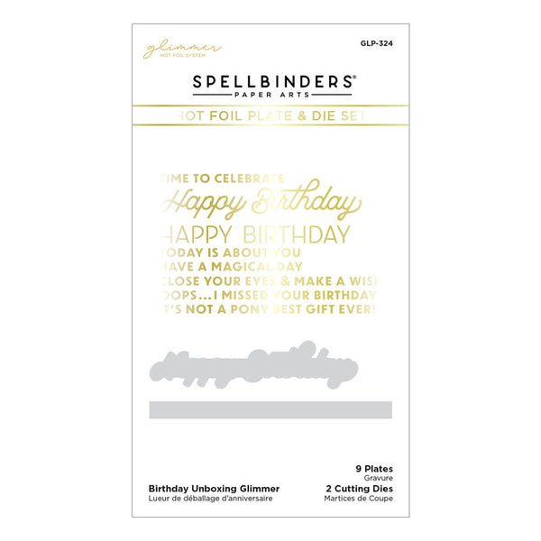 Spellbinders Glimmer Hot Foil Plate & Die, Birthday Celebrations - Birthday Unboxing