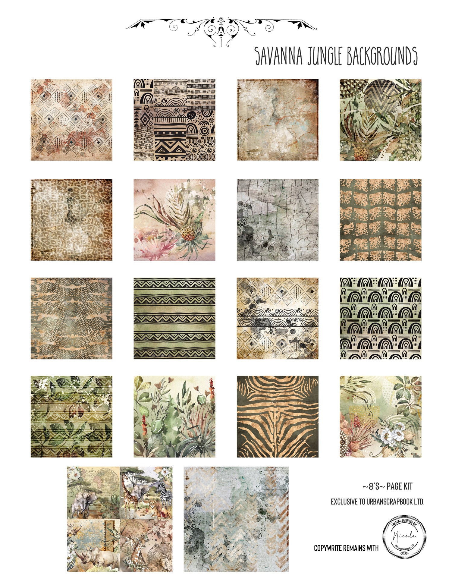 Savanna Jungle Backgrounds 8x8 - DIGITAL